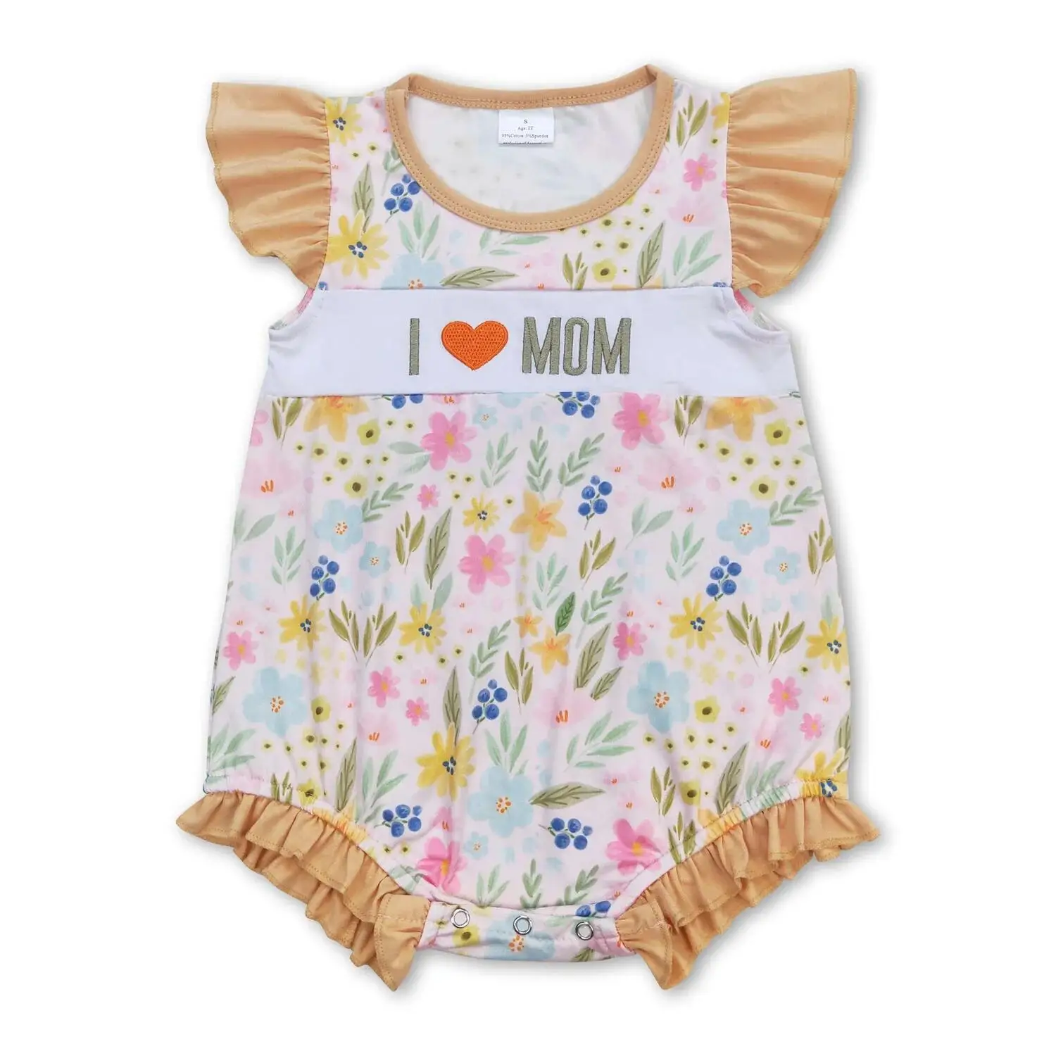 

Floral Baby Girls Romper with Flutter Sleeves 'I Love Mom' Design Infant Clothing for Girls