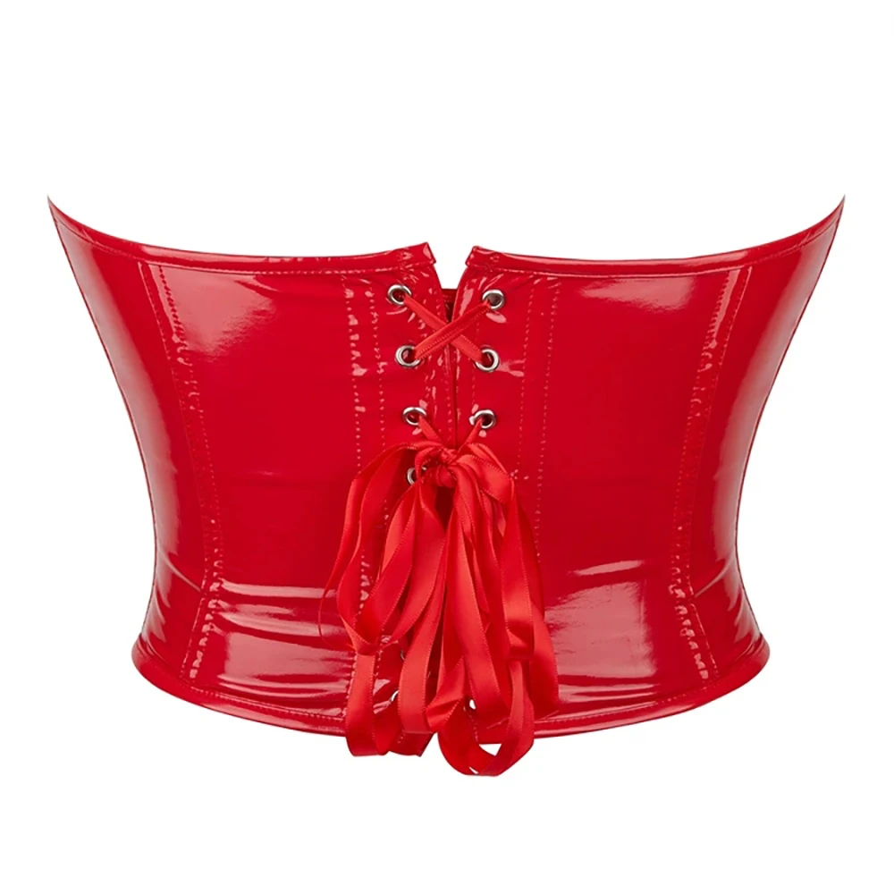 

Red PVC Bustier Shiny PU Leather Corset Crop Top Body Shaper Women Sexy Corselet Vest Plus Size