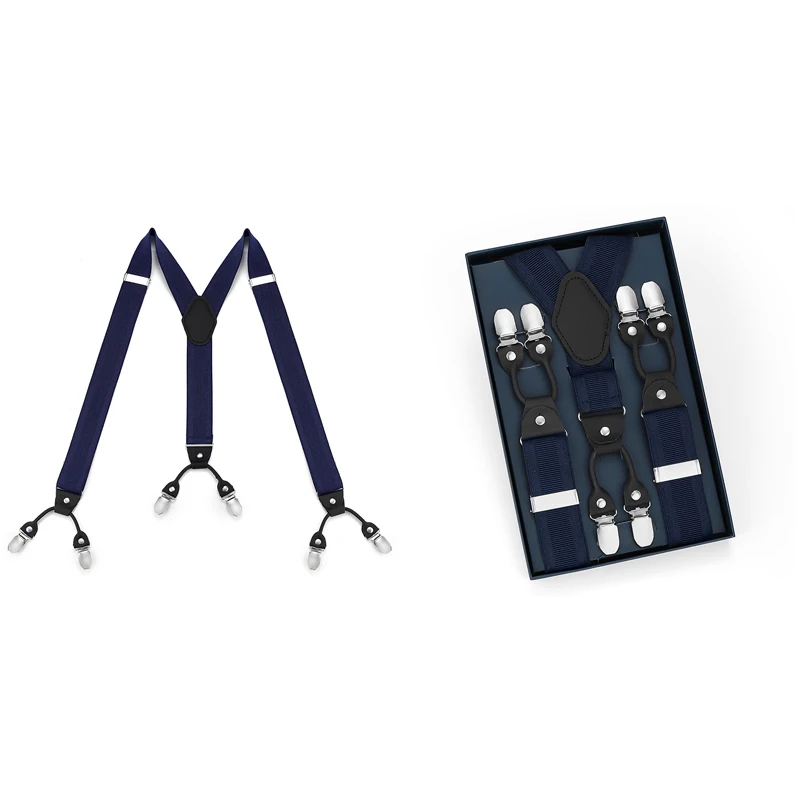 ชุดสูทสไตล์อังกฤษสำหรับผู้ชายแบบย้อนยุค กางเกงคุณภาพสูงกันหล่น สายเอี๊ยมหนังสีขาวบริสุทธิ์แบบหกคลิปกันลื่น