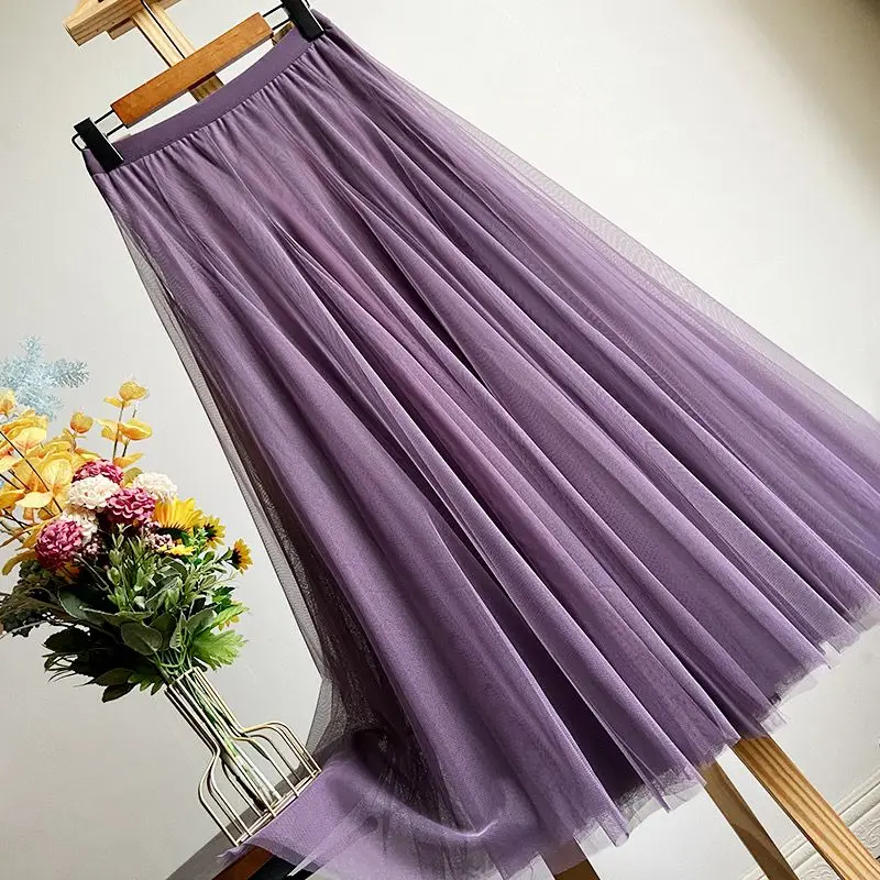 2024 Spring Sheer Pleated Long Skirt for Women Summer Solid Color High Waisted Chiffon Long Skirt for Elegant Women P736