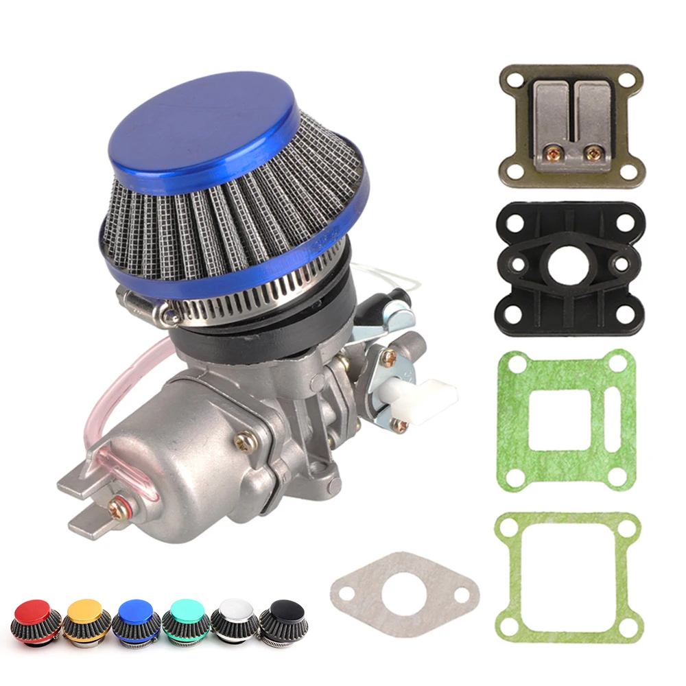 47cc 49cc Pocket Bike Carburetor Air Filter Kit With Reed Valve Mainfold For 2 Stroke Kids Moto Mini Dirt Bike Quad ATV Go Kart