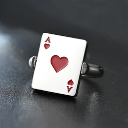 Hiphop Titanium Steel Ring For Men Women Reversible Poker Ace Of Spades Oil Drop Ring Jewelry Double-sided Spinner Finger Ring