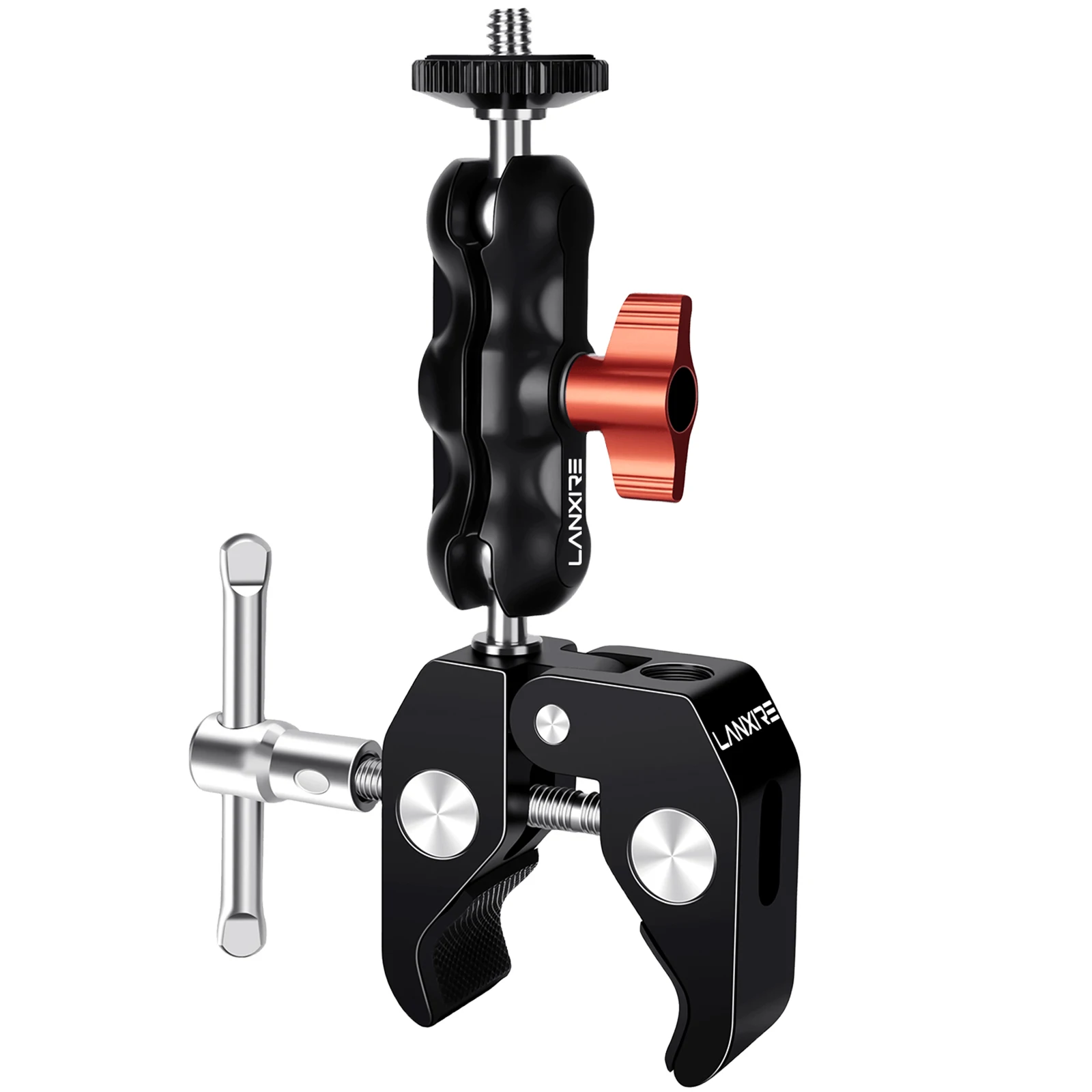 Lanxire Super Clamp Camera Bevestiging met Dubbel Balhoofd, 1/4" & 3/8" Schroef voor DSLR, LED-licht, Monitor, Microfoon en Video Rig voor Vloggen en Fotografie