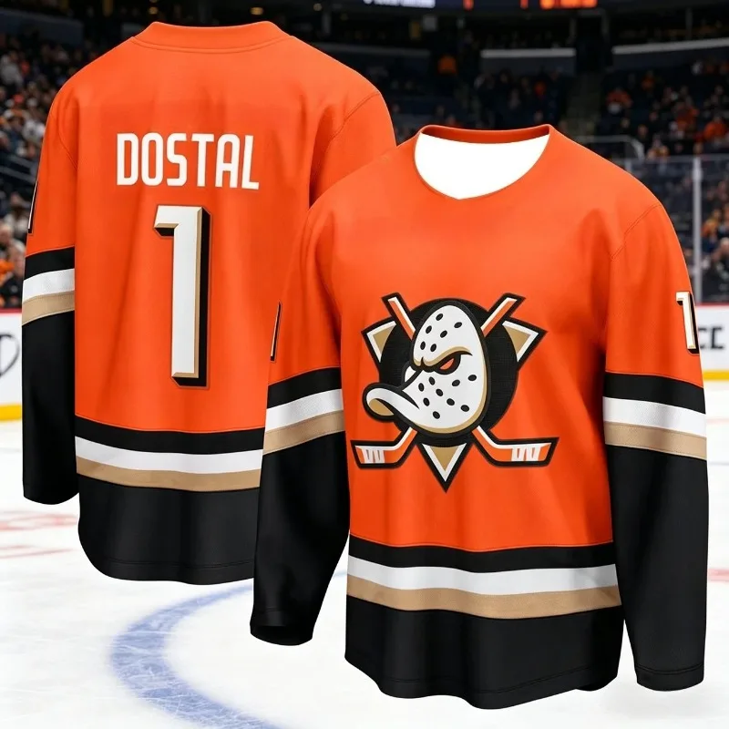 Camisa de Hóquei no Gelo Masculina Anaheim Ducks com Estampa, Manga Longa, Respirável, Uniforme Esportivo Plus Size para Fãs