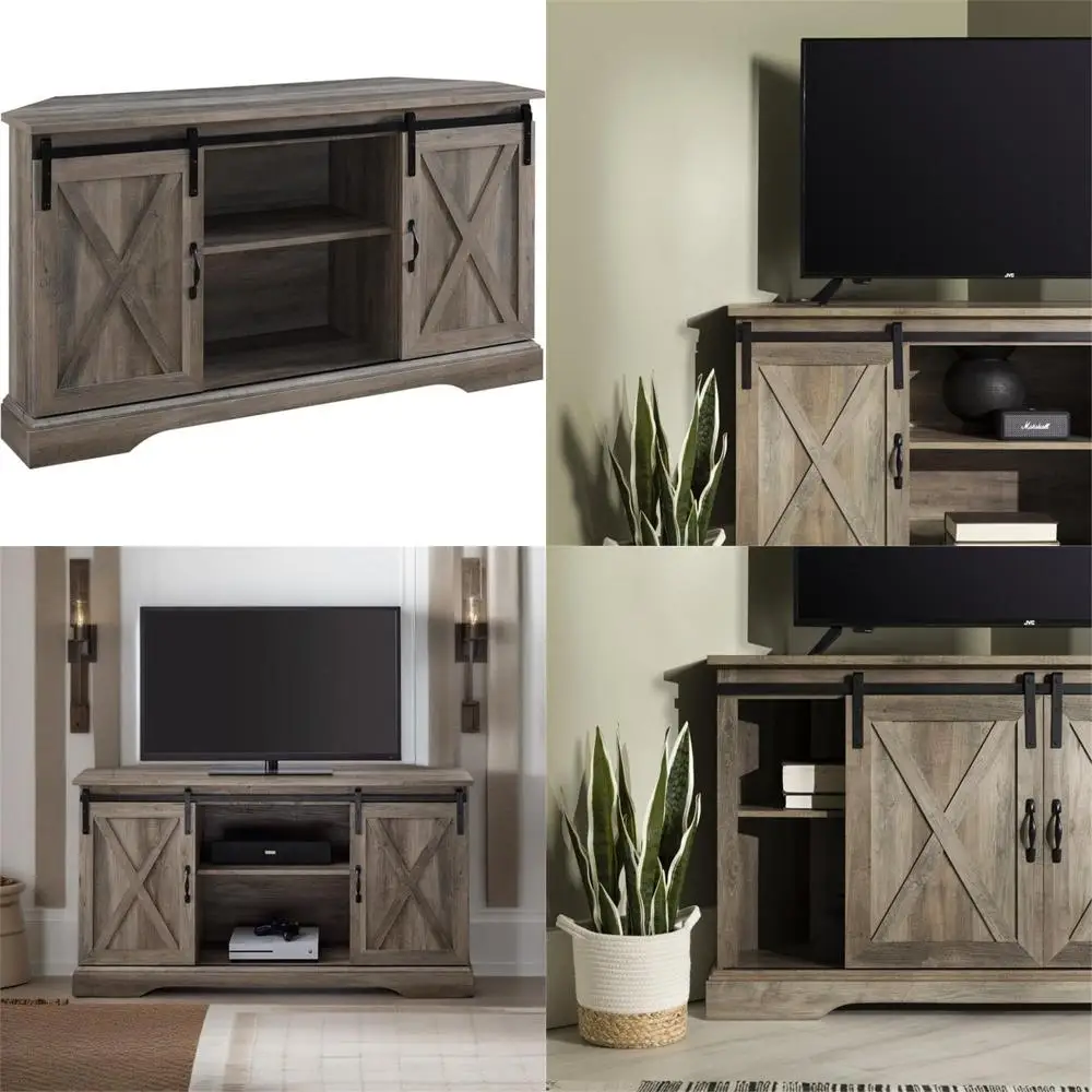 farmhouse wood corner tv stand for tvs up to 52