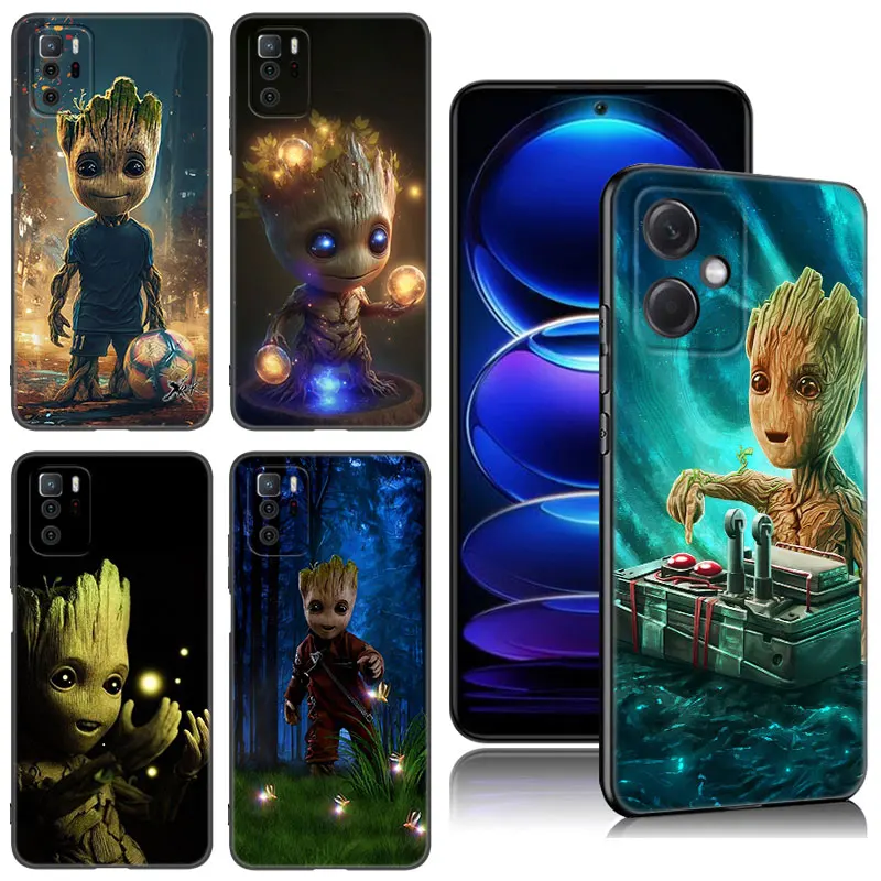 Черный силиконовый чехол I am Groot для телефона Xiaomi Redmi Note 9 10 11 11S 11T 12 13 Pro 5G Plus 9S 10S 12S