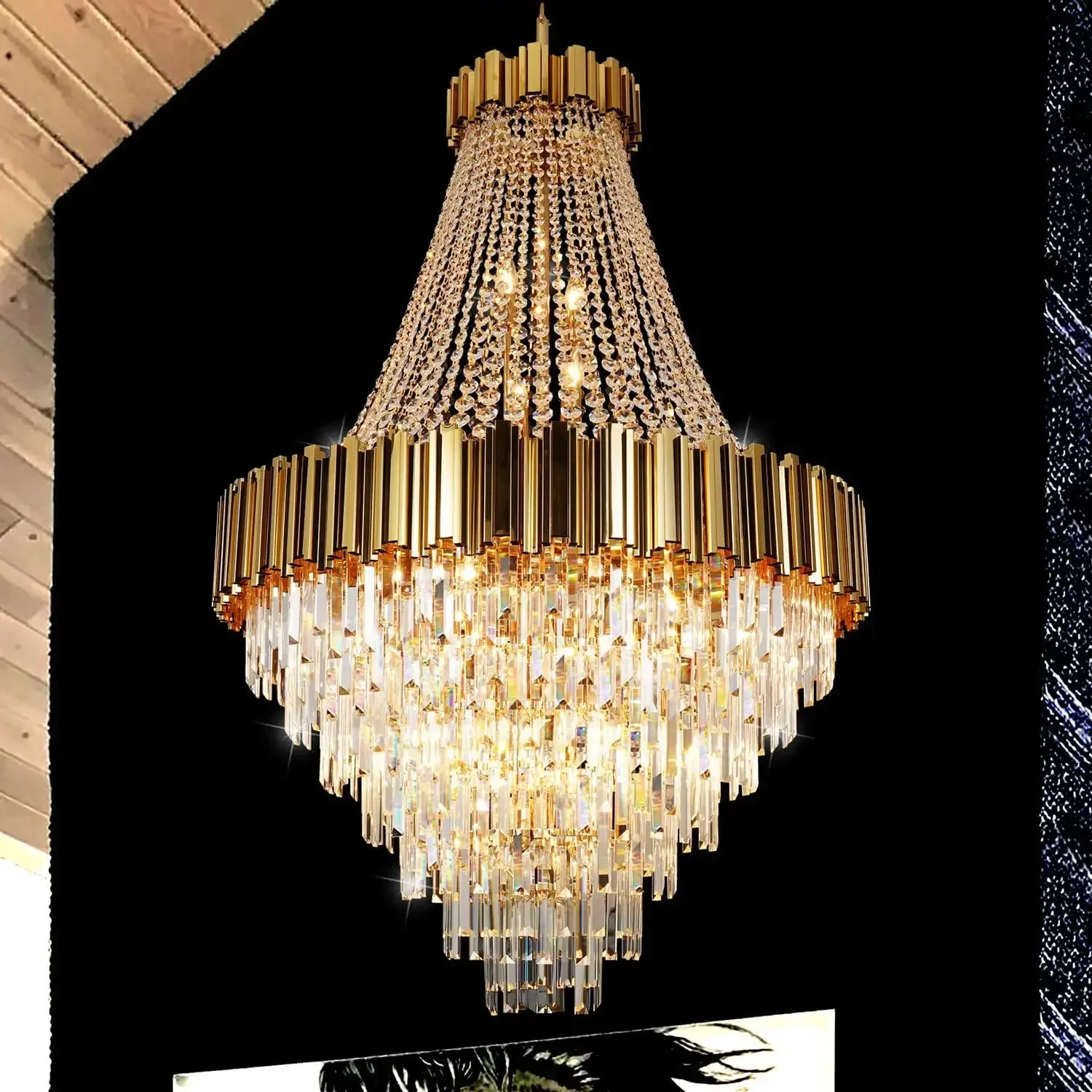 Lampadario di cristallo di lusso in oro/nastro Lampada a sospensione rotonda in acciaio inossidabile per l\'illuminazione a sospensione