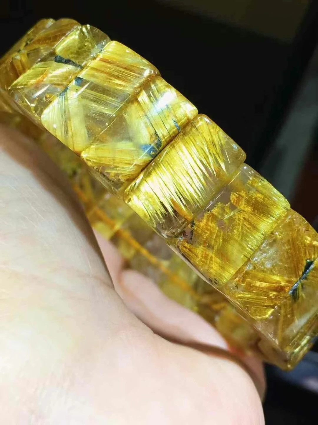 Natural Gold Rutilated Quartz Titanium Clear Rectangle Bracelet 15x8.3x6mm Wealthy Woman Men Clear Jewelry From Brazil AAAAAAA