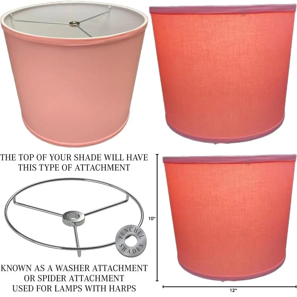 Linen Primrose Fabric Drum Lampshade with 12 Top Diameter, 12 Bottom Diameter, and 10 Height for Spider Attachment