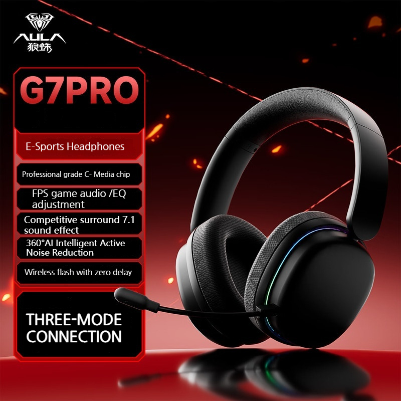  AULA G7pro Headphone Game Noise Reduction Three Mode Wireless Bluetooth Headset High Quality Low Delay 7.1 Channels Earphones 