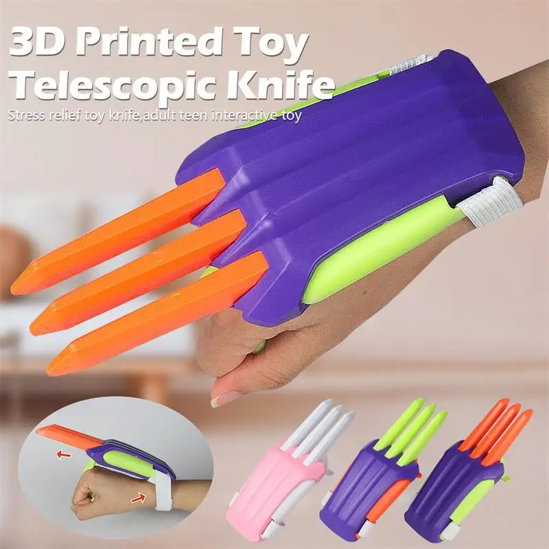 3D Printed Gravity Claw Knife Toy Stress Relief Telescopic Claw Gripper Sensory Fidget Toy Quick Push Card Gravity Claw Knife