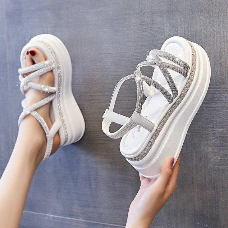 Platform Women Sandals Shoes Crystal Rome High Heels Summer 2024 Trend Casual Wedges Open Toe Cozy Mujer Zapatos Pumps Slippers