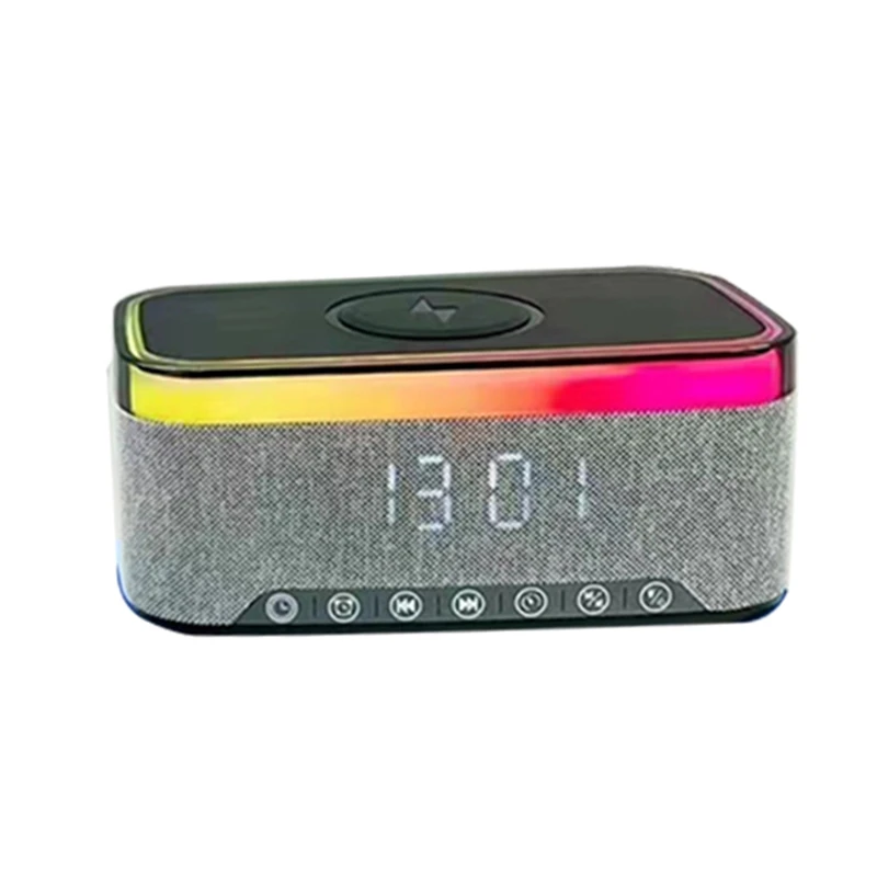 DYJ-zpAltoparlante Bluetooth con ricarica wireless Luce ambientale a LED e sveglia-Radio FM TWS Ricarica USB da 15 W