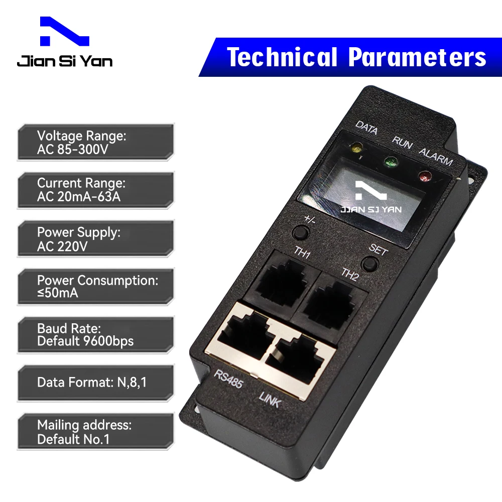 JSY1061 DC jednofazowy nagłówek PDU wyświetlacz LCD RS485 RJ45 2-kierunkowa wilgotność temperatury 63A 1U RJ11