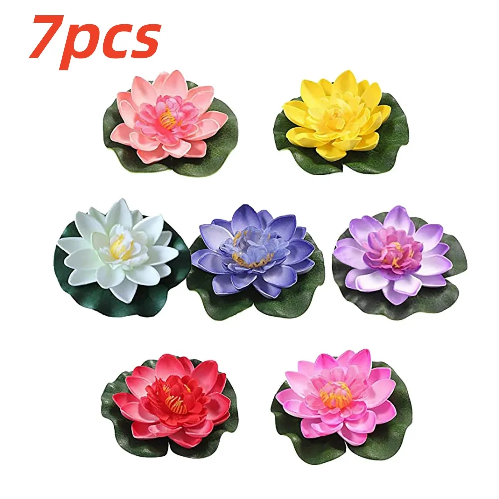 

7 искусственных цветов лотоса, реалистичные пластиковые цветы и листья лотоса для украшения прудов, искусственные лотосы-имитации