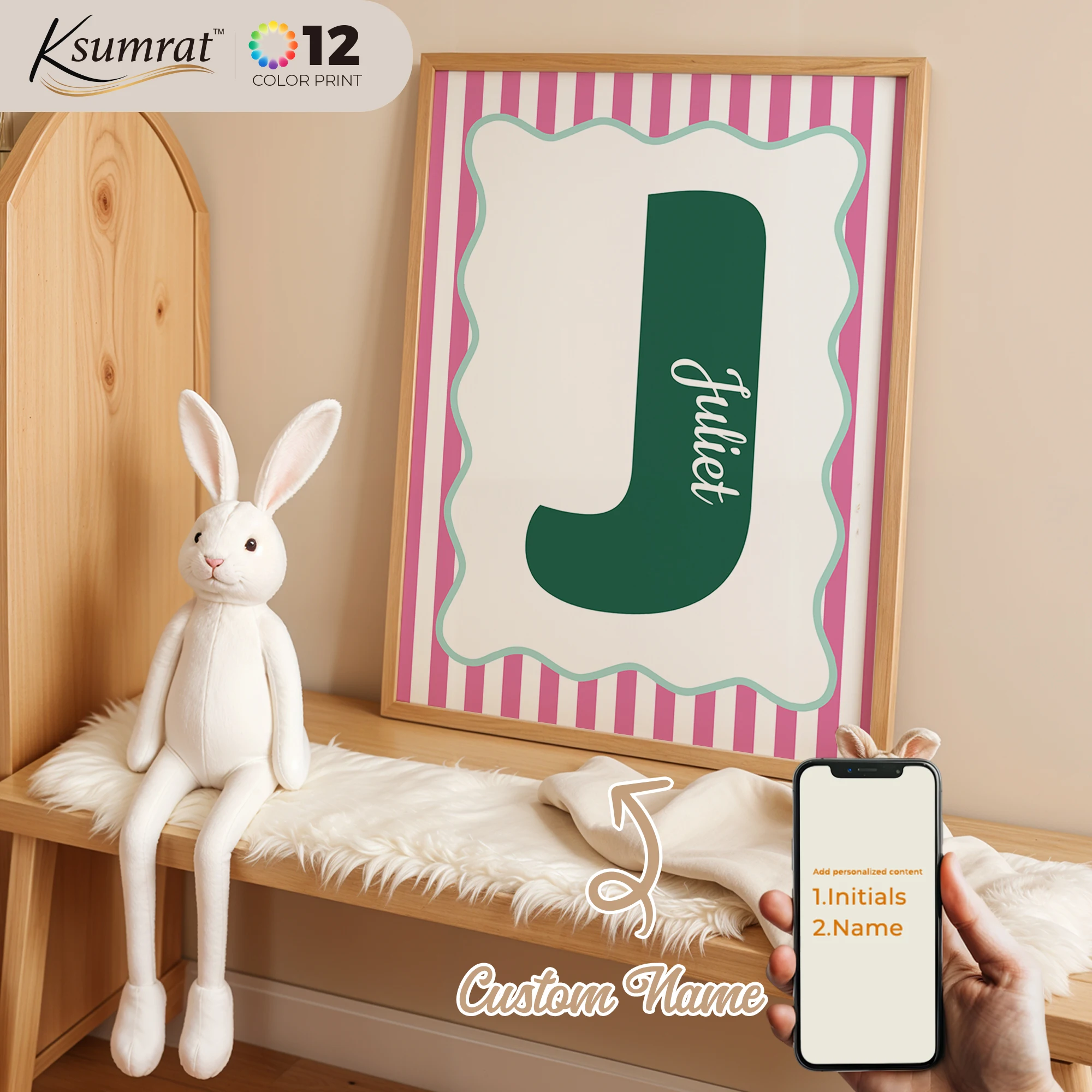 

Modern Personalized Name Custom Cute Pink Lines Multicolor Wall Art Print Canvas Painting Poster Picture For Kid Room Home Decor