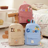 Mochila personalizada de pana de gran capacidad, bolso escolar hecho a mano con nombre único, decoración de Color de hilo de cuerda Multicolor personalizada, 1 Uds.