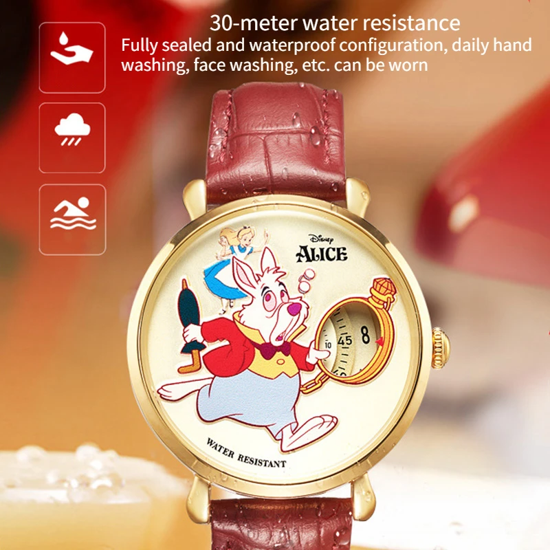 Disney Alice In Wonderland Wristwatch Cartoon Mr. White Rabbit Vintage Dial Needleless Design for Men and Women Quartz Watches