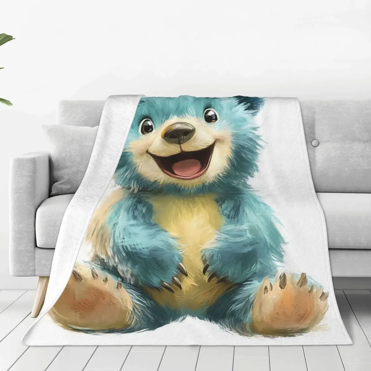 A Cheerful Blue Bear Blanket Fleece Multi-function Sofa Throw Blankets For Couch Bedding Travel Throws Bedspread Quilt