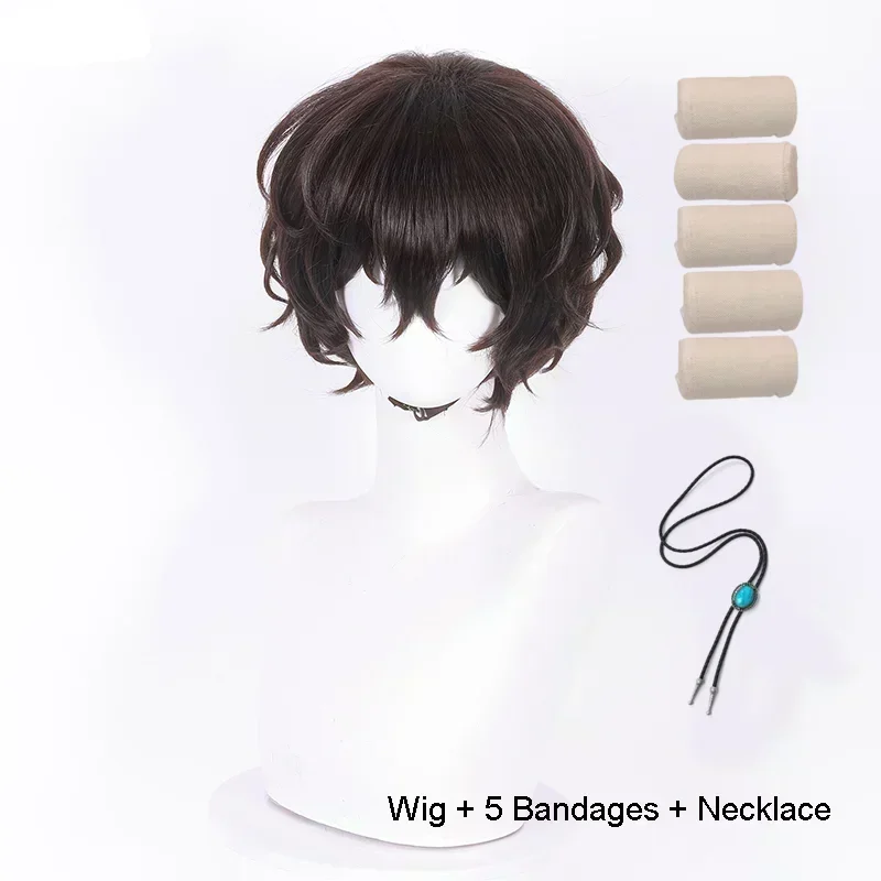 Anime Dazai Osamu Cosplay perruque Cosplay court marron résistant à la chaleur synthétique cheveux perruques Dazai Osamu perruque Halloween