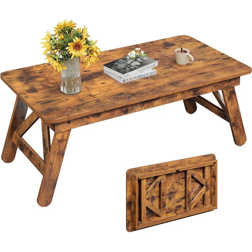 

Compact Rustic Brown Coffee Table - Portable and Ready to Use for Small Spaces