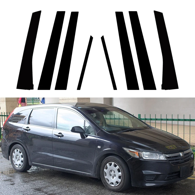 Car Pillar Posts for Honda Stream RN6/7/8/9 2007-2012 2013 2014 Glossy Black Door Window Trim Stickers Auto Styling Accessories