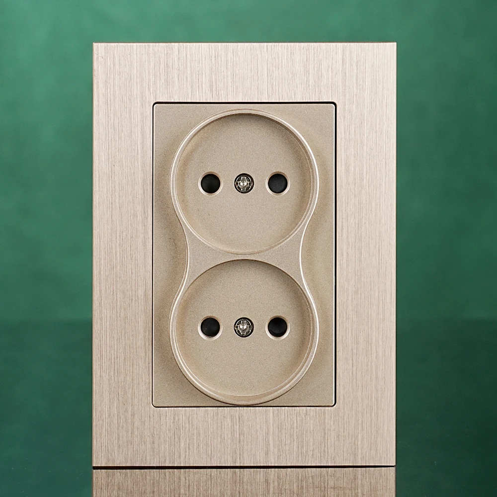 EU standard double socket  86*120 black grey gold Russia wall socket 250V 16A aluminum brushed panel CE RoHS authentication