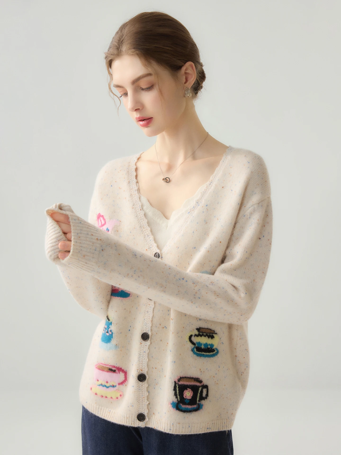 Light Luxury 100% Cashmere Women Sweater Autumn Winter Thick Kint Pullover Embroidery Coat Long Sleeve Clothing Top Lady Jersey