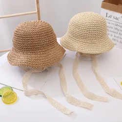 Baby Straw Hat Summer Lace Strap  Korean Cute Boy Girl Crochet Sun Cap Foldable Sun Protection Outdoor Kids Beach Caps