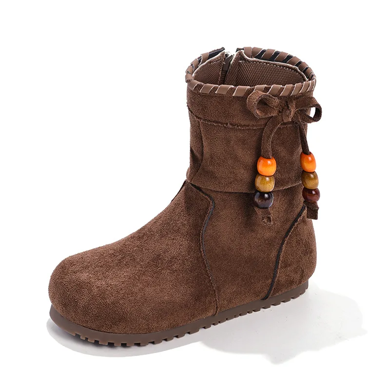الفتيات أحذية بوت قصيرة الخريف الشتاء جديد الأطفال ميلارد اللون بولي Leather جلد الغزال موضة الدافئة عقدة الخرز أفخم الأحذية حجم 26-36 #5