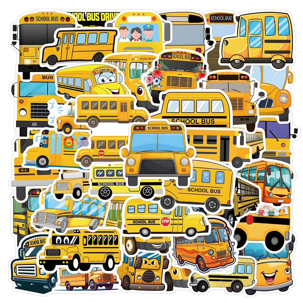 10/30/55/110PCS Cartoon School Bus Creative Stickers Cute Funny Graffiti Decoration Suitcase Water Cup Notebook Decals Kids Toy