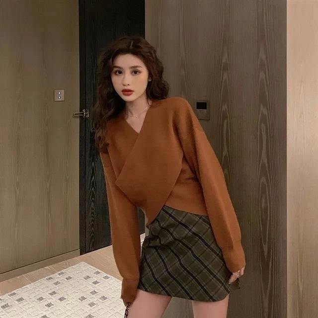 Faldas de pana para mujer, hebilla marrón, borde crudo, Otoño Invierno, acogedor, minimalista, Retro, profesional, calidez de oficina, Academia a cuadros