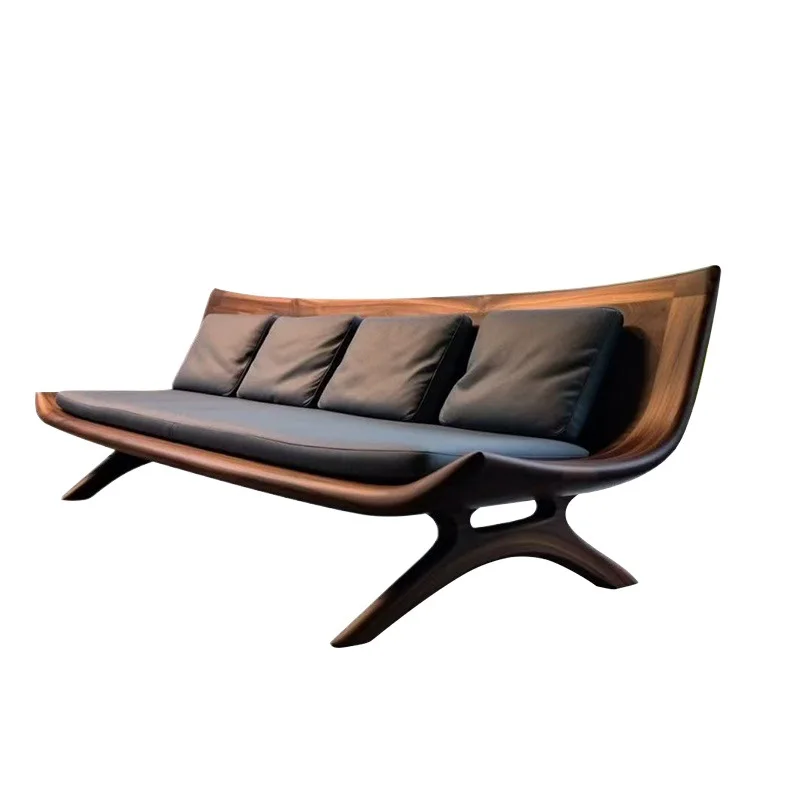 New Chinese-style North American black walnut solid wood sofa light luxury living room solid wood sofa straight row sofa