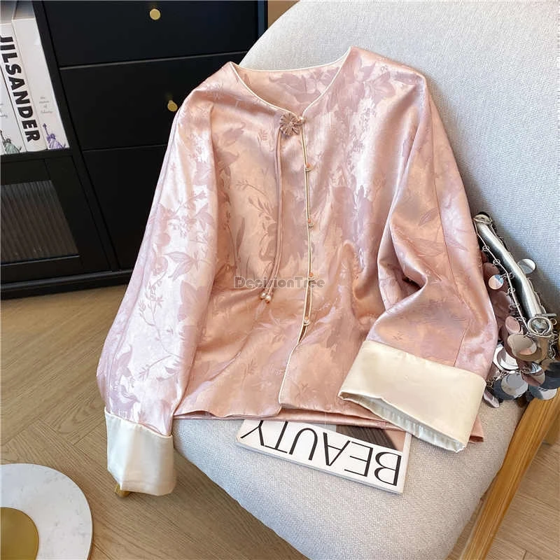 

2025 new chinese-style jacquard short coat for women spring tassel buttons round collar retro chinese style tang suit blouse