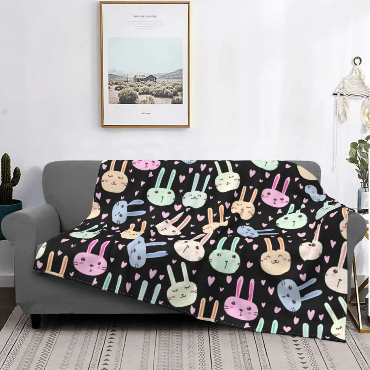 

Cute Easter Bunny Blankets Soft Warm Flannel Throw Blanket Bedspread for Bed Living room Picnic Travel Home Couch