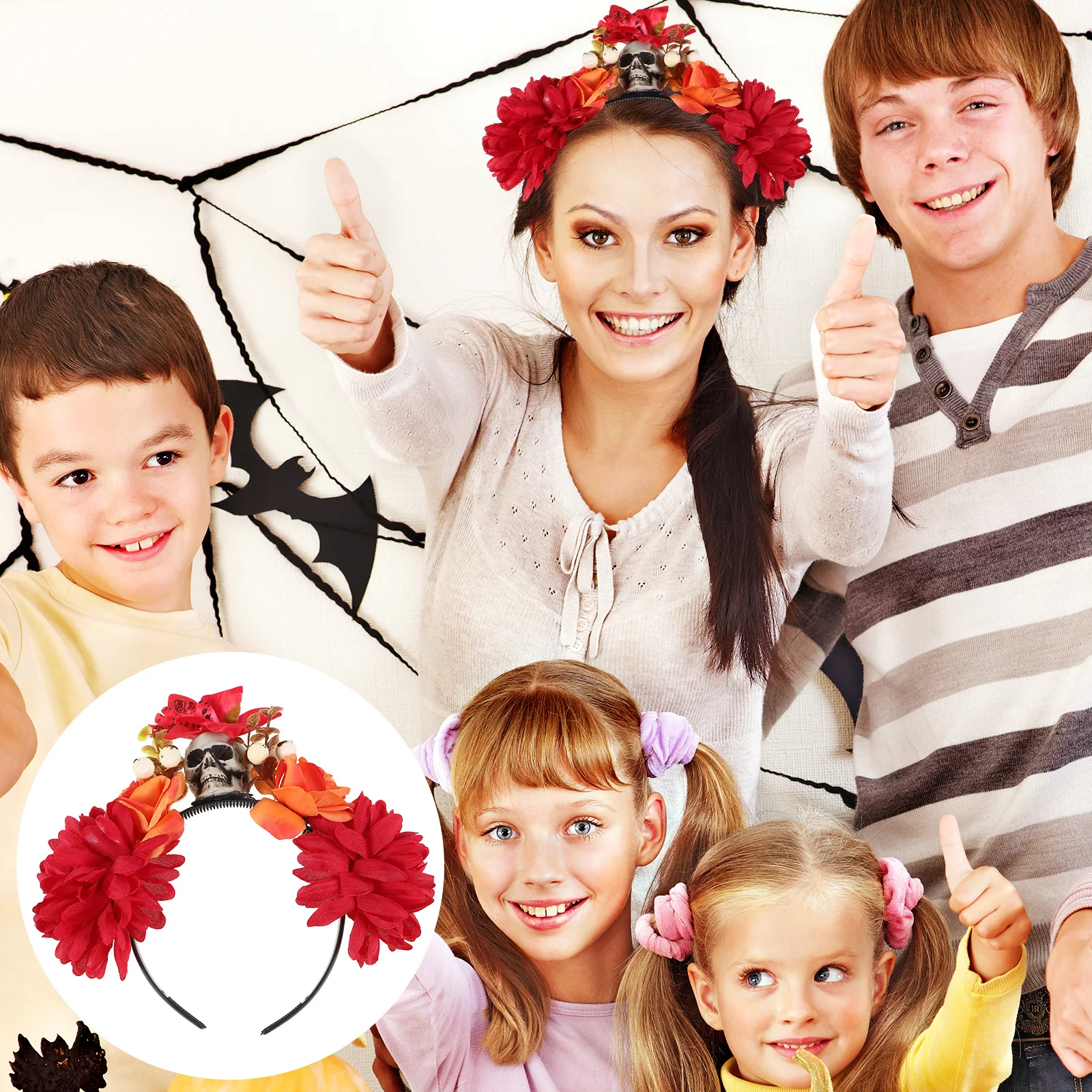 

Halloween Skull Headband Artificial Flowers Lightweight Hairband Party Cosplay Masquerade Day Of The Dead Costume