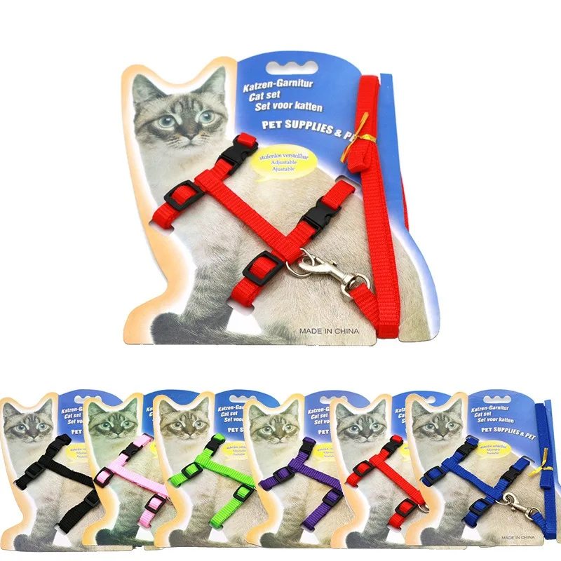 Kitten Harness LeashAdjustable Nylon PetTraction Solid ColorHarness for Cats Solid AndDurable Cat AccessoriesSupplies