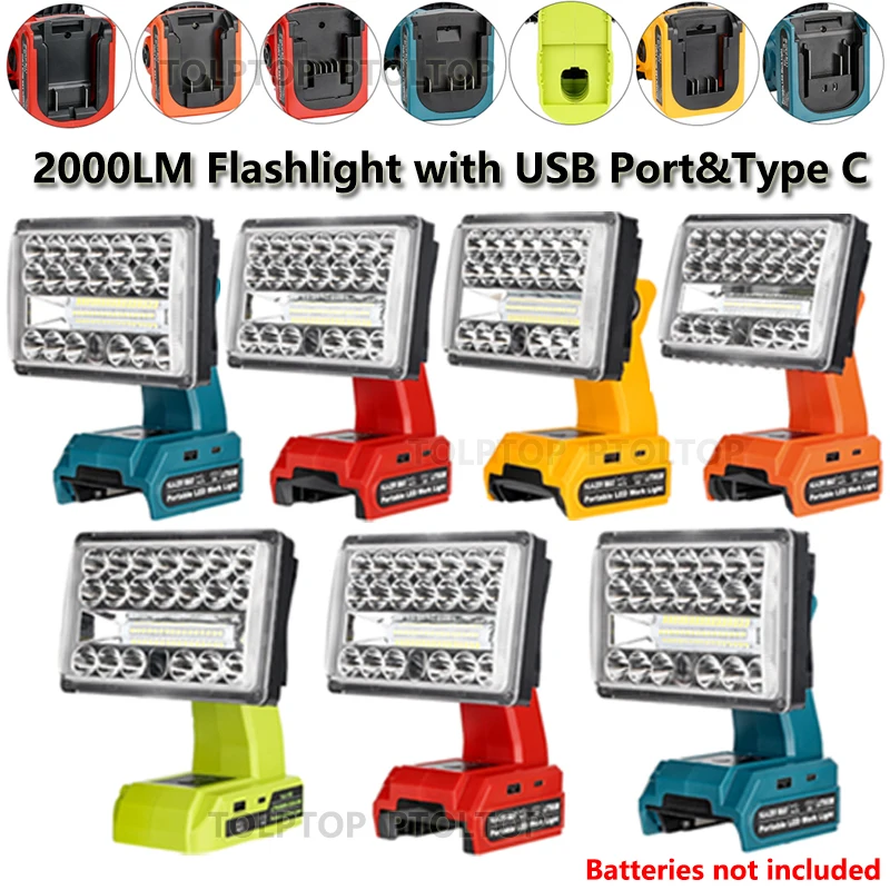 5 inch 2000LM Cordless Flashlight work light for Makita/Bosch/Dewalt/Milwaukee/Ryobi/Black&Decker/Craftsman 18V Battery Outdoor