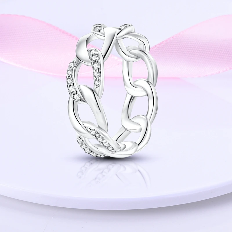 Women's 925 Sterling Silver Simple Sparkling Zircon Stackable Ring