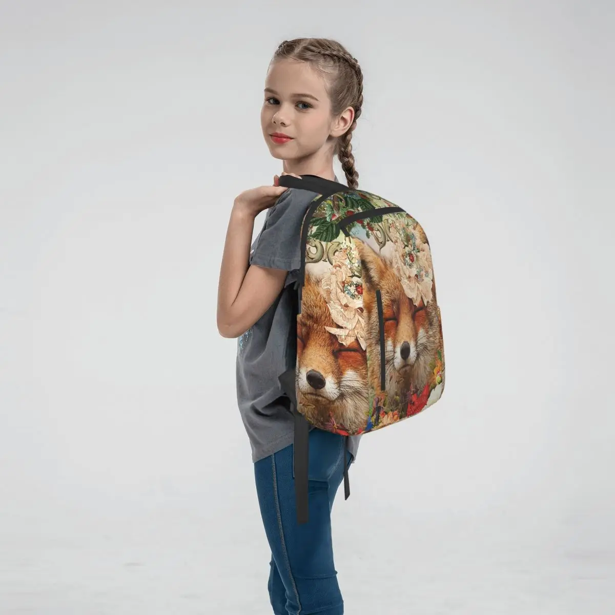 Sleeping Fox In The Flower Backpack Large Capacity Children BookBag School Bag Shoulder Bags for Men Women