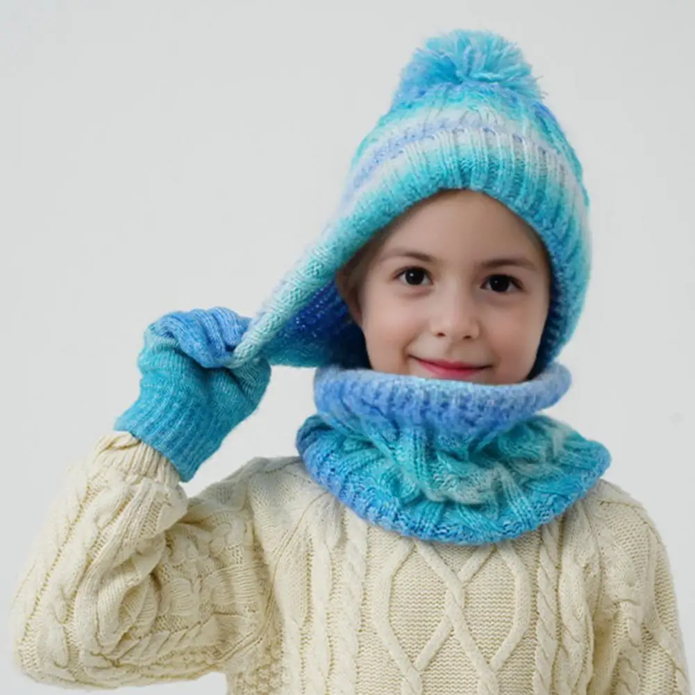 Winter Hat Scarf Mittens 3pcs Kids Winter Hat Scarf Gloves Set Rainbow Twist Texture Knit Cap Thick Plush Lined Neck Gaiter Cozy