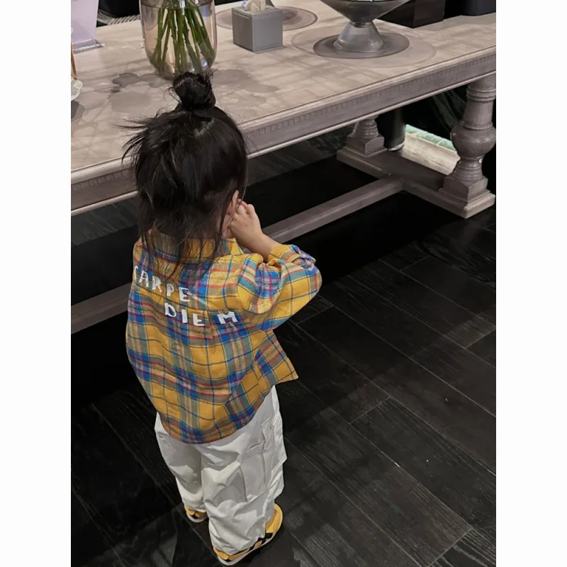 

Boys' Shirts 2025 New Korean Boys' And Girls' Baby Autumn Coat Children's Fashion Plaid Long-Sleeved Shirt