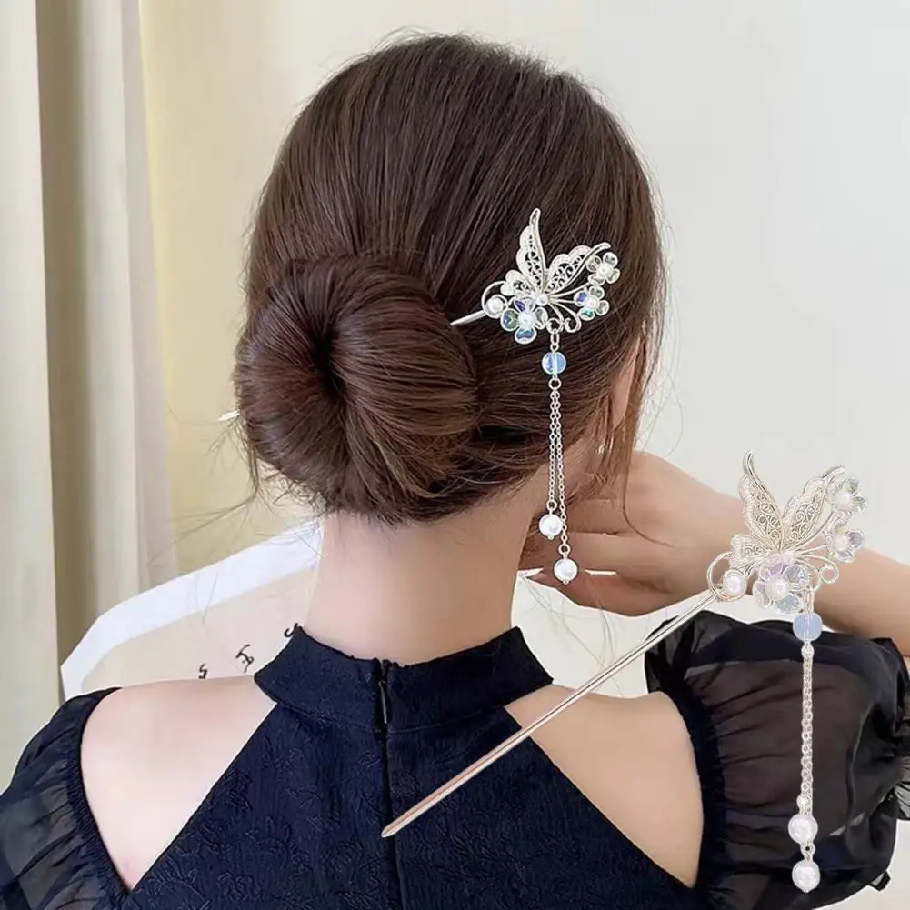 

Hair Stick Hollow Butterflies Shape Chinese Style Faux Pearl Tassel Lady Back Head Hair Chopstick Headdress Hair Accessories