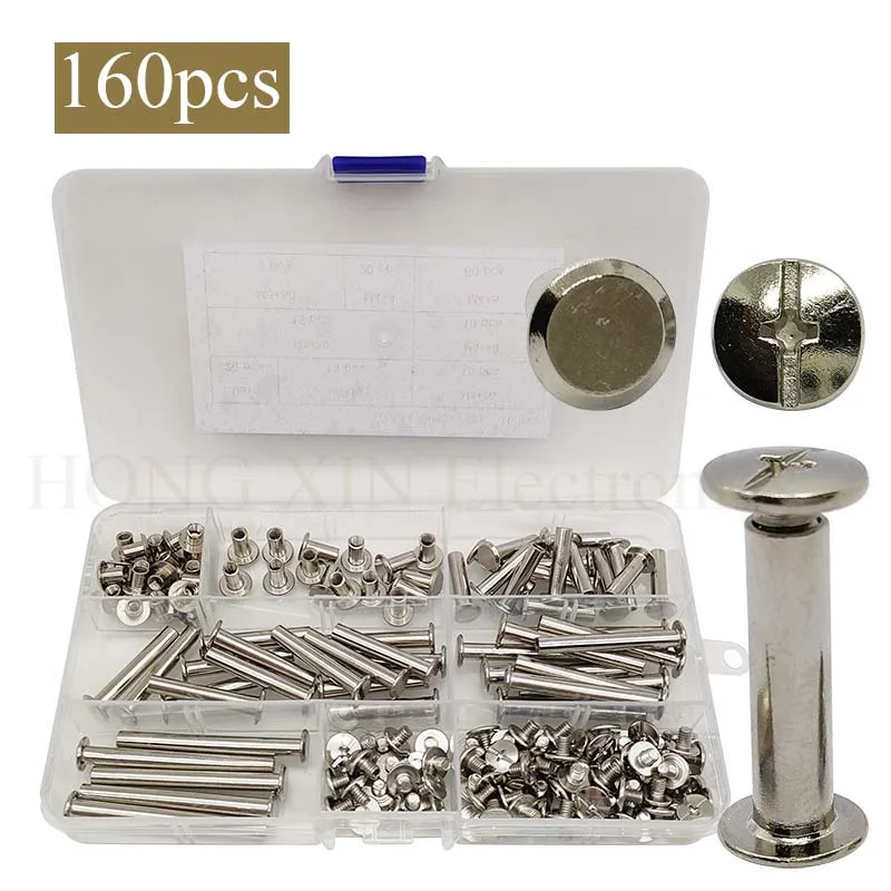 80 Sets Chicago Screws 6 Sizes 6 10 20 30 40 50Mm Binding Screws Studs Rivets,For Leather, Bookbinding, Album, DIY Crafts 160pcs