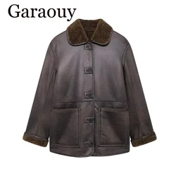 Winter Coat Women Suede fur Jacket Vintage Coat Lapel Collar Single Breasted Long Sleeves Suede Coats Pockets Parkas 2024