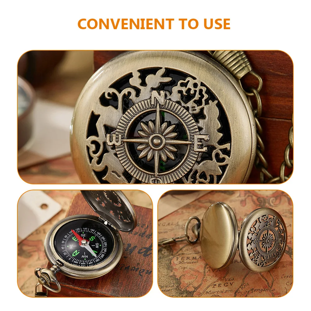 

1Set Vintage Pocket Compass Retro Alloy Compact Hiking Navigation Compass Outdoor Camping Outdoor Supplies