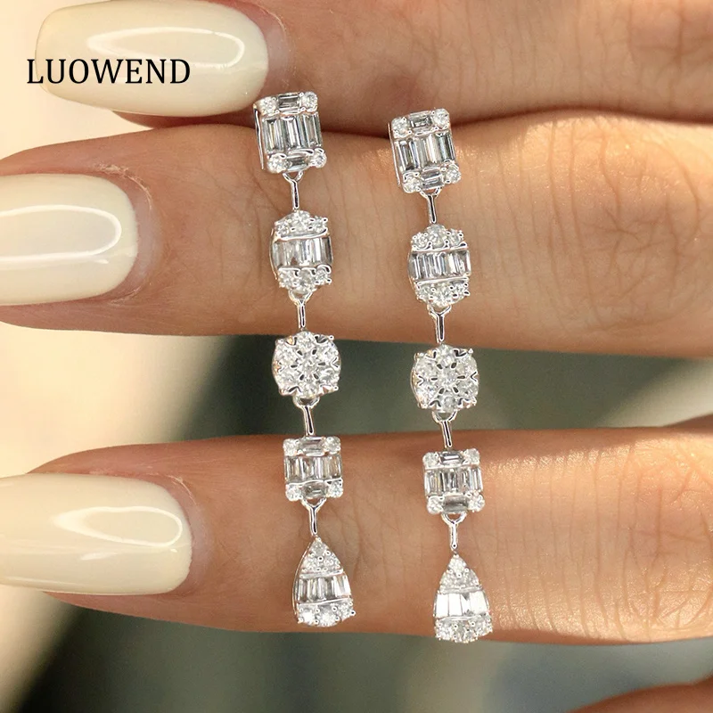 

Серьги LUOWEND из 100% белого золота 18 карат, серьги-капли из настоящего натурального бриллианта 1,0 карата, роскошные блестящие дизайнерские вечерние украшения для женщин