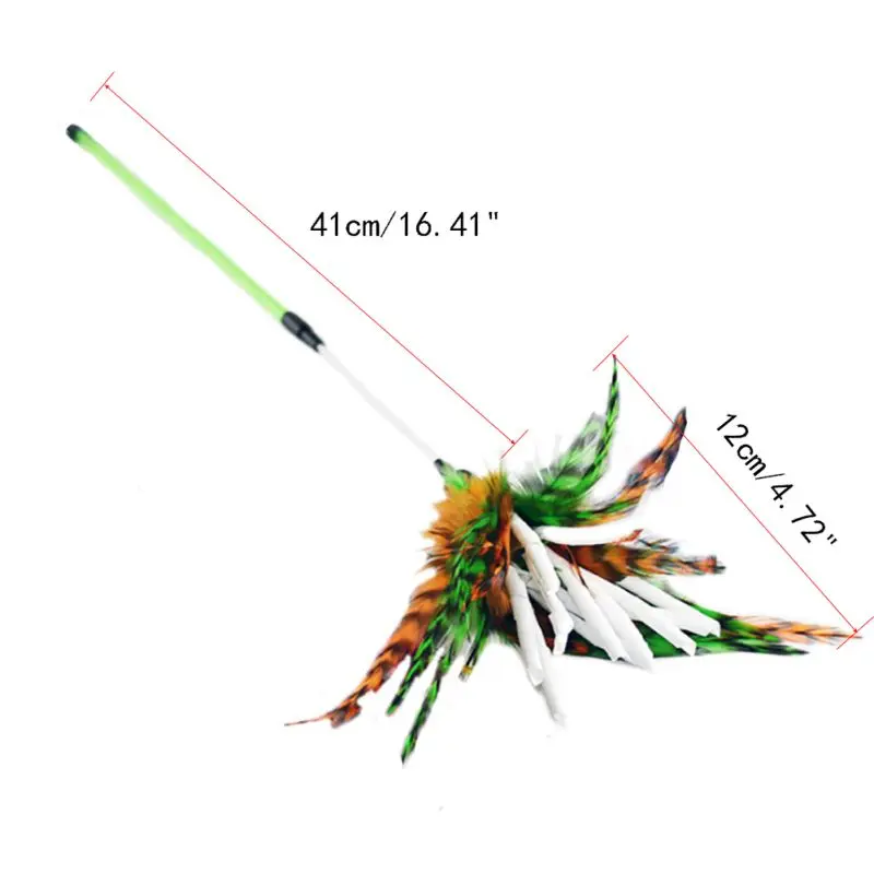 Cat Wand Toy Feather Teaser Stick Cat Toys Interactive Cat Toy Feather Wand with Paper Wadding for Indoor Cats Playing Exercise