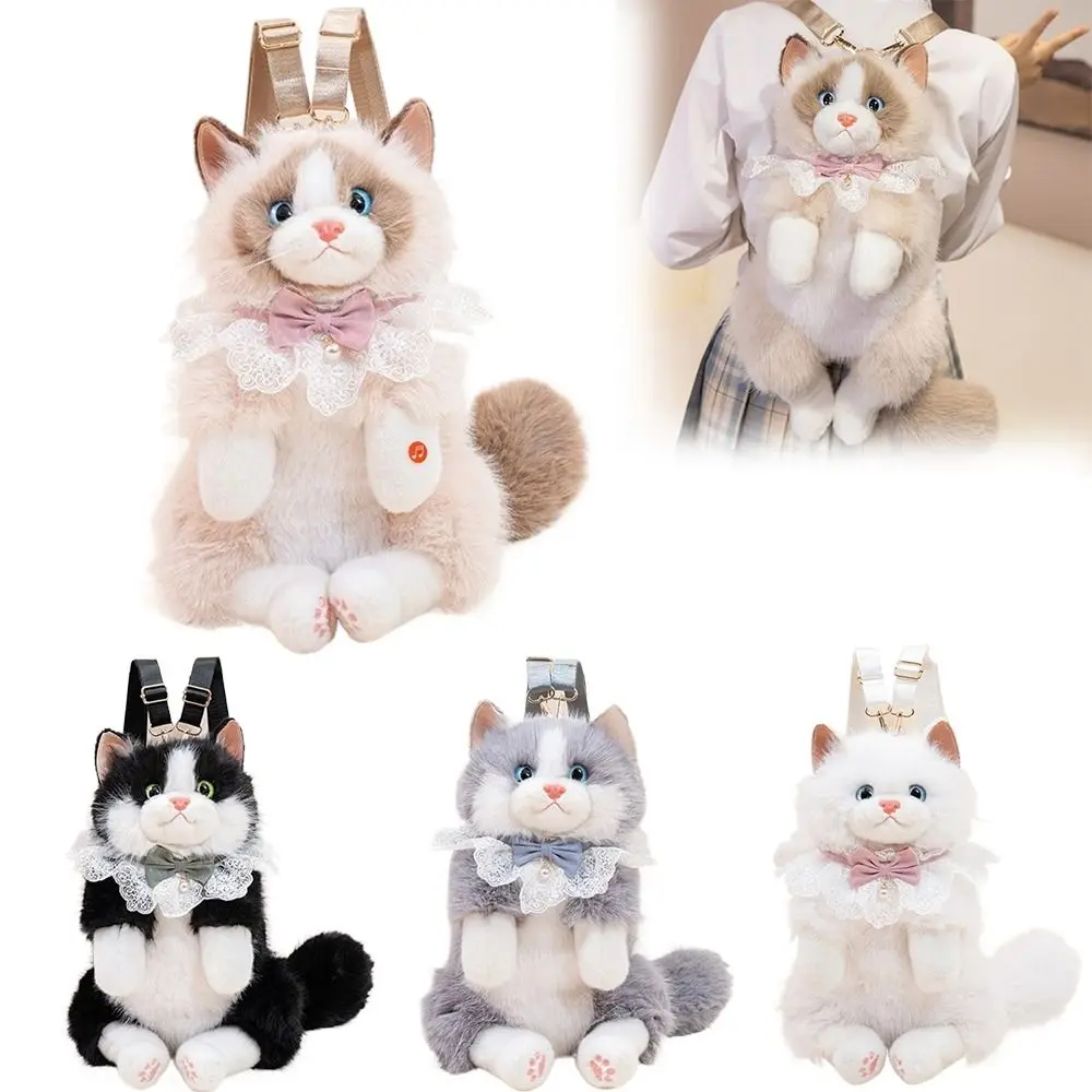 

New Realistic Cat Simulated Puppet Cat Backpack Soft Fluffy Cute Cartoon Cat Backpack School Bags Gifts