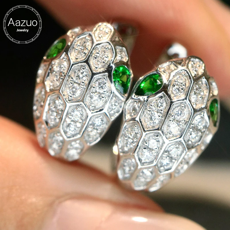 

Aazuo Real 18K White Gold Natural Tsavorite Real Diamonds Snake Shape Hook Earrings gifted for Women Engagement Wedding Party